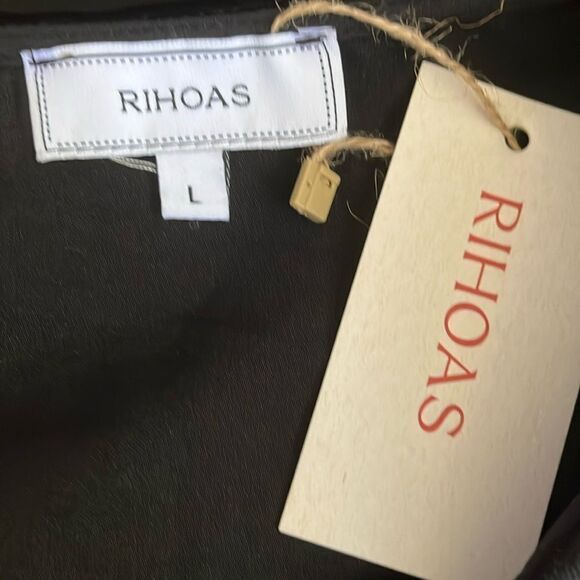Rihoas The Black Mini Dress Size Large Velvet Lapel‎ Cap Sleeve Button-up NWT - Picture 3 of 8